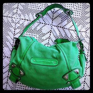 Green B. Makowsky leather bag w/ silver hardware